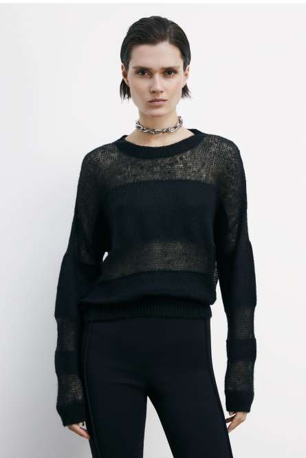 Sweater with transparency details, Black, Patrizia Pepe
