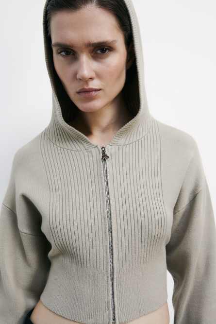 Cropped hooded sweater, Beige, Patrizia Pepe