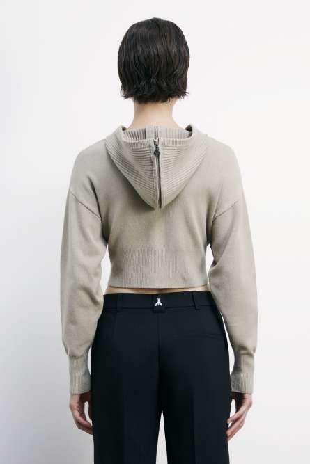 Cropped hooded sweater, Beige, Patrizia Pepe