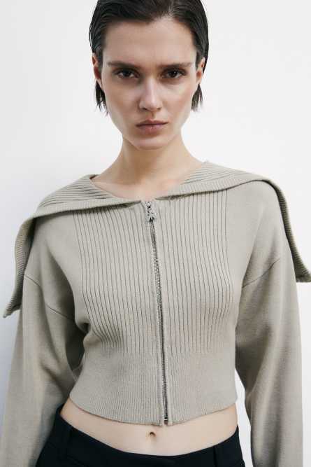Cropped hooded sweater, Beige, Patrizia Pepe