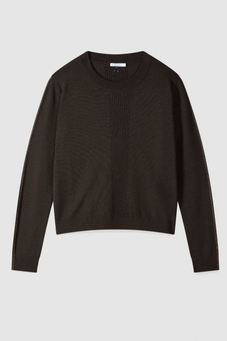 &quot;ESSENTIAL&quot; wool sweater with lurex details, Brown, Patrizia Pepe