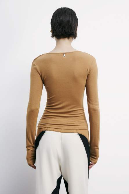 Top with asymmetrical neckline and draping | Beige