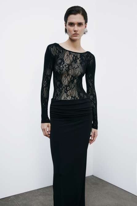 Long-sleeved lace body, Black, Patrizia Pepe