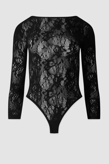 Long-sleeved lace body, Black, Patrizia Pepe