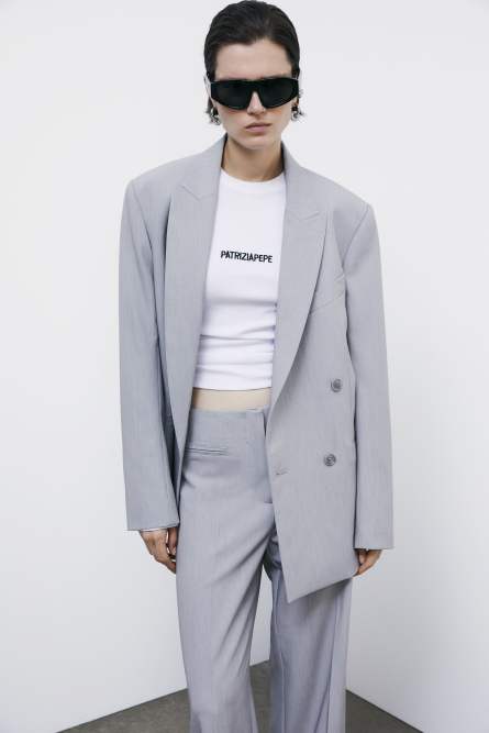 Long-sleeved ribbed top with logo, White, Patrizia Pepe