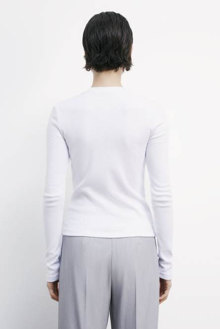Long-sleeved ribbed top with logo, White, Patrizia Pepe