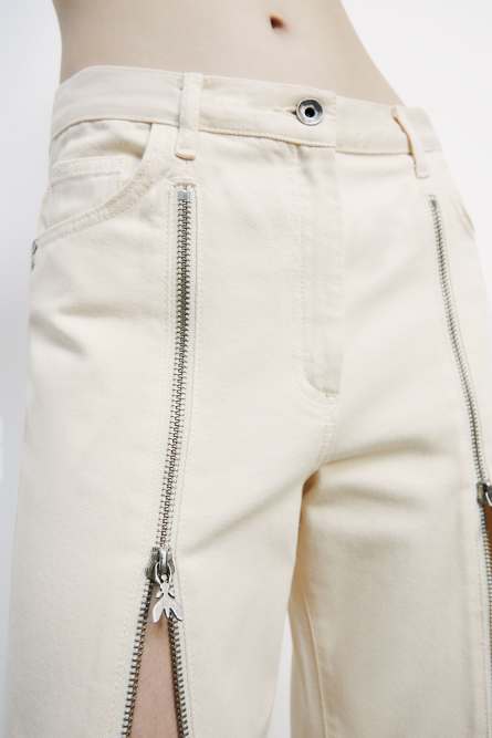 Wide jeans with zippers, White, Patrizia Pepe