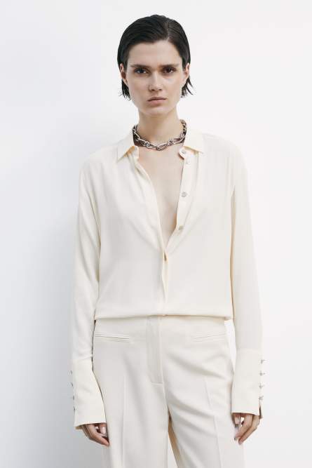 &quot;ESSENTIAL&quot; fluid viscose shirt, White, Patrizia Pepe