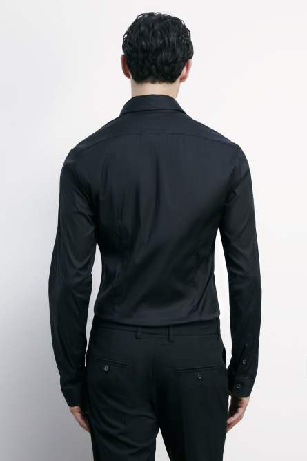 &quot;ESSENTIAL&quot; slim fit poplin shirt, Black, Patrizia Pepe