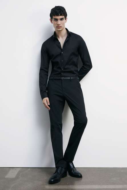 &quot;ESSENTIAL&quot; slim fit poplin shirt, Black, Patrizia Pepe