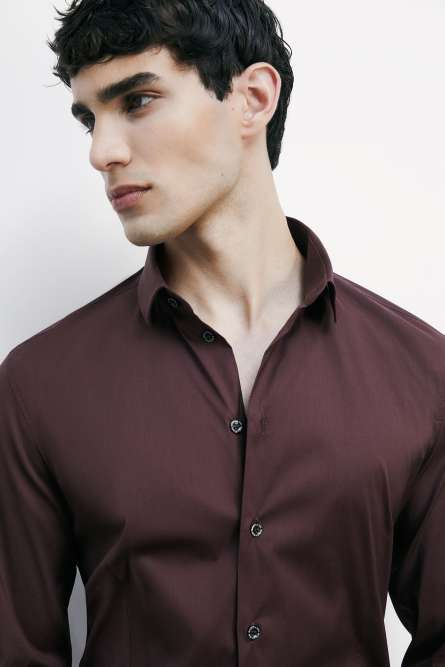 &quot;ESSENTIAL&quot; slim fit poplin shirt, Brown, Patrizia Pepe