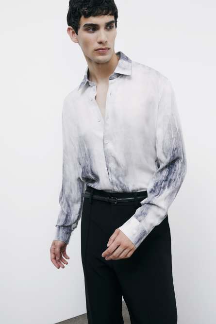 Flowing shirt with graphic viscose print, Grey, Patrizia Pepe