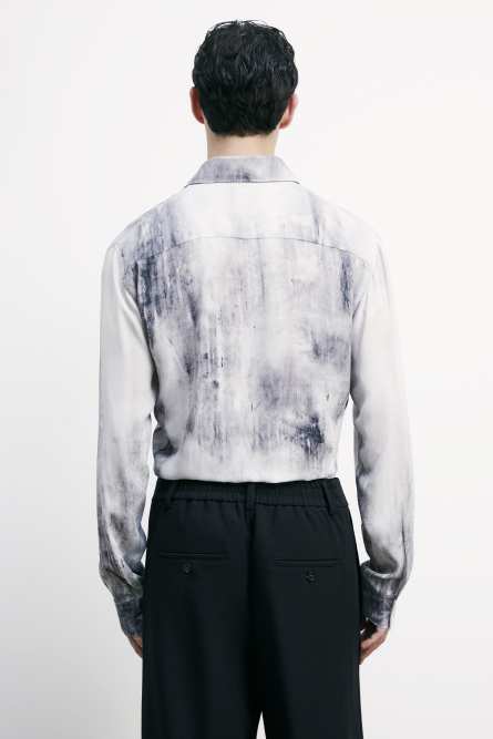 Flowing shirt with graphic viscose print, Grey, Patrizia Pepe