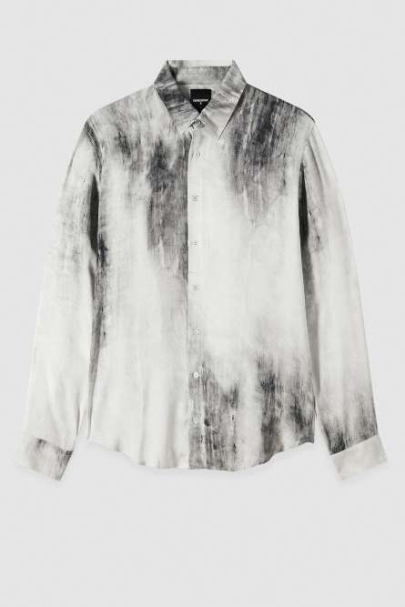 Flowing shirt with graphic viscose print, Grey, Patrizia Pepe