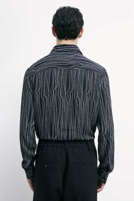 Flowing shirt with graphic viscose print, Black, Patrizia Pepe