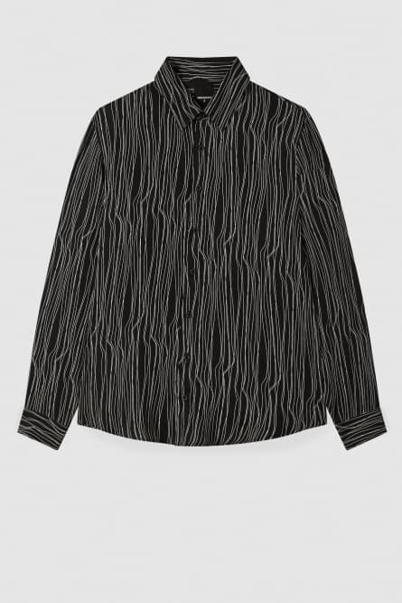 Flowing shirt with graphic viscose print, Black, Patrizia Pepe