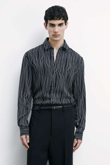 Flowing shirt with graphic viscose print, Black, Patrizia Pepe