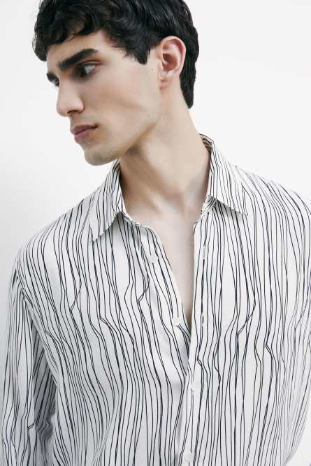 Flowing shirt with graphic viscose print, White, Patrizia Pepe