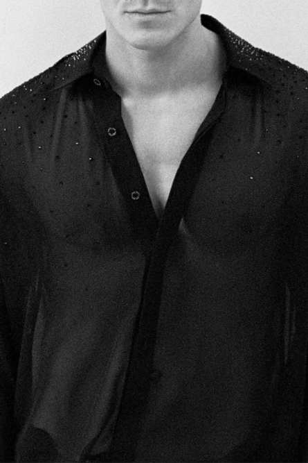 Lightweight flowing shirt with rhinestones, Black, Patrizia Pepe