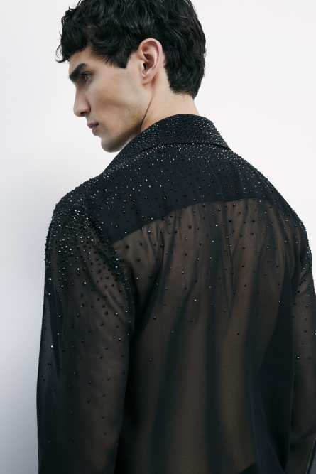 Lightweight flowing shirt with rhinestones, Black, Patrizia Pepe