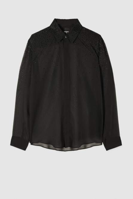 Lightweight flowing shirt with rhinestones, Black, Patrizia Pepe