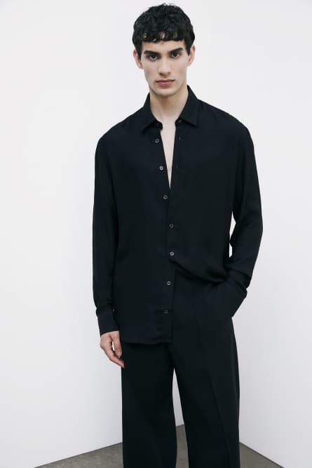Camisa jacquard de sarga de viscosa, Negro