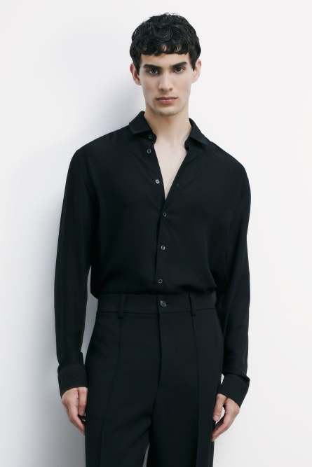 Camisa jacquard de sarga de viscosa, Negro