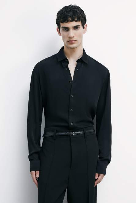 Solid-colored shirt in viscose twill, Black, Patrizia Pepe