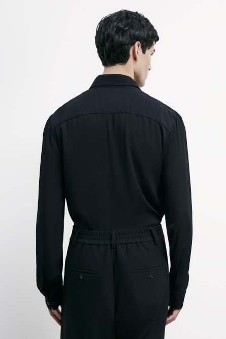 Solid-colored shirt in viscose twill, Black, Patrizia Pepe