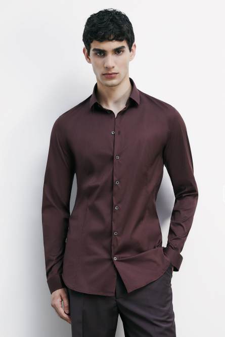&quot;ESSENTIAL&quot; slim fit poplin shirt, Brown, Patrizia Pepe