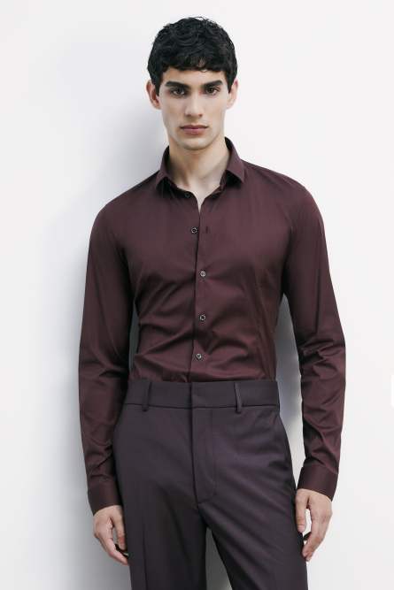 &quot;ESSENTIAL&quot; slim fit poplin shirt, Brown, Patrizia Pepe