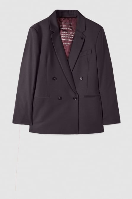 (IM)PERFECTION double-breasted reversible jacket in cool wool, Brown, Patrizia Pepe