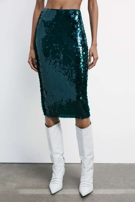 Sequined tulle midi skirt, Green, Patrizia Pepe