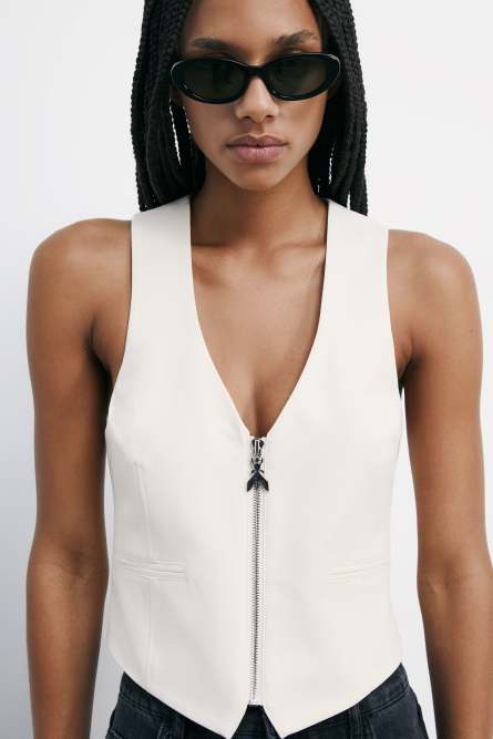 Taillierte Weste „ESSENTIAL” mit Reißverschluss, Weiß, Patrizia Pepe