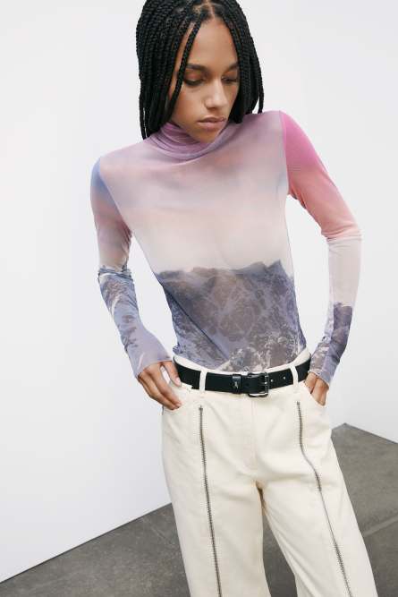 Top mit hohem Kragen Chimeric Mountains, Rosa, Patrizia Pepe