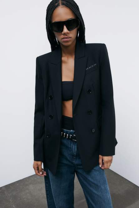 &quot;ESSENTIAL&quot; double-breasted blazer, Black, Patrizia Pepe