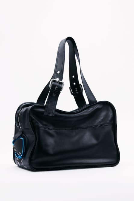 (IM)PERFECTION Shopper aus Leder mit Kalligraphie-Print, Schwarz, Patrizia Pepe