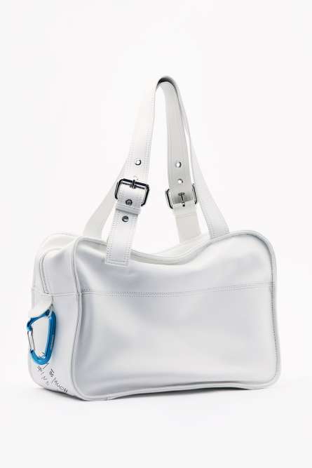 (IM)PERFECTION shopping bag in leather with calligraphic print, White, Patrizia Pepe