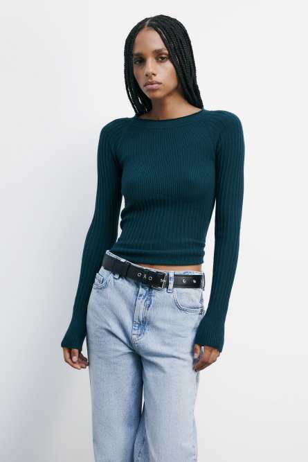 &quot;ESSENTIAL&quot; ribbed fitted sweater, Green, Patrizia Pepe