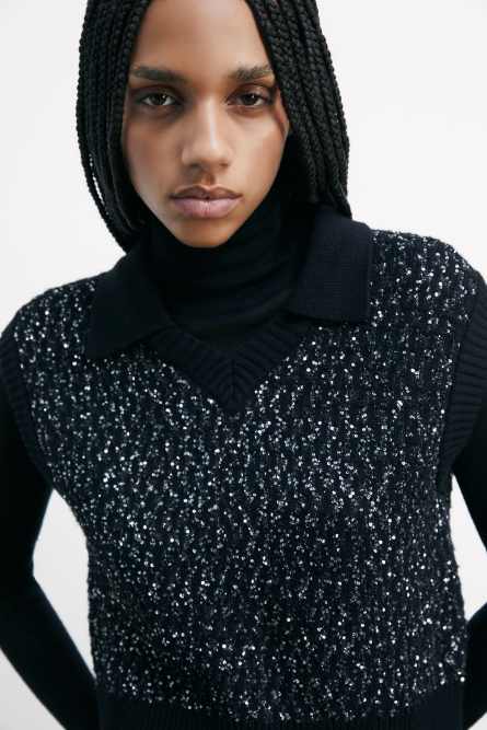 Knit vest with sequins, Black, Patrizia Pepe