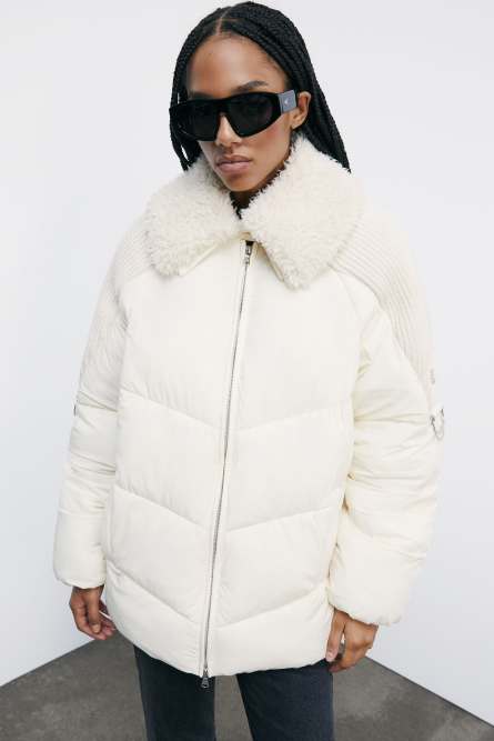Fluffy down jacket with collar, White, Patrizia Pepe