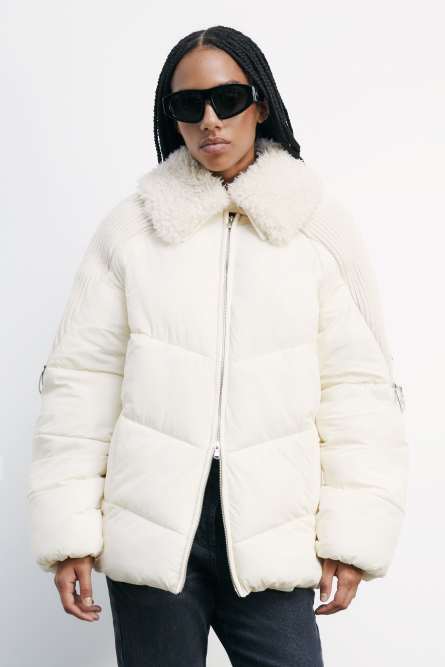 Fluffy down jacket with collar, White, Patrizia Pepe