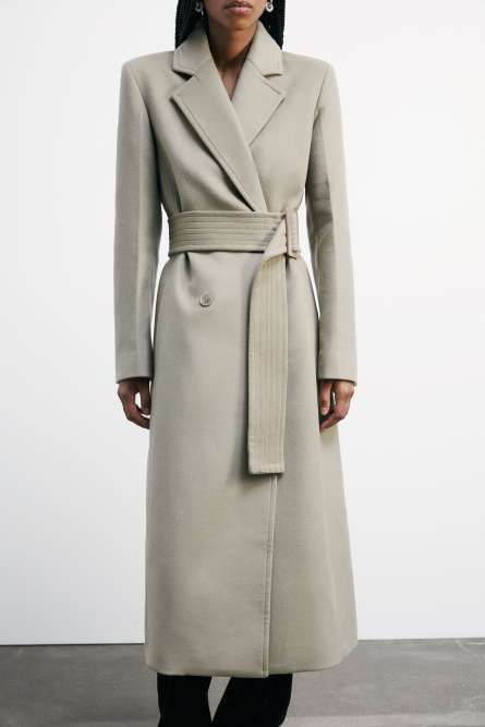 &quot;ESSENTIAL&quot; long coat with belt, Beige, Patrizia Pepe
