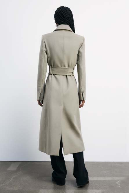 &quot;ESSENTIAL&quot; long coat with belt, Beige, Patrizia Pepe