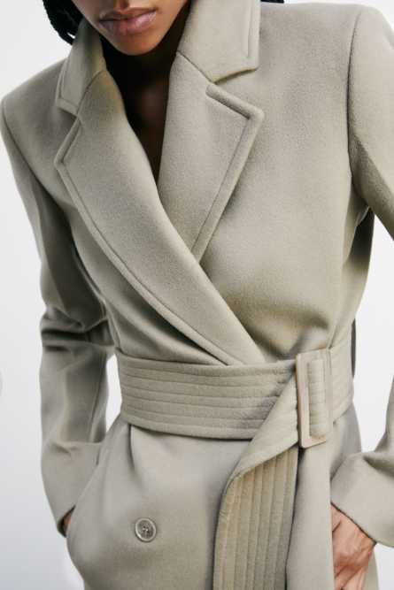 &quot;ESSENTIAL&quot; long coat with belt, Beige, Patrizia Pepe