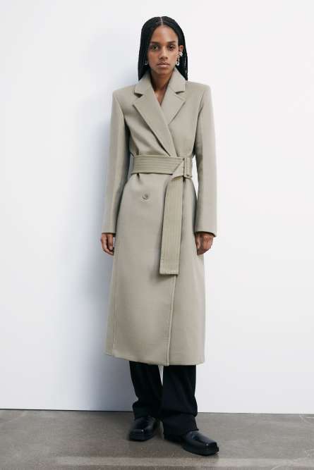 &quot;ESSENTIAL&quot; long coat with belt, Beige, Patrizia Pepe