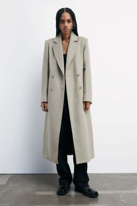 &quot;ESSENTIAL&quot; long coat with belt, Beige, Patrizia Pepe