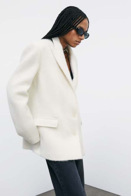 Soft wool-blend blazer, White, Patrizia Pepe
