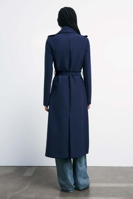 Trench coat with buckle made of bielastic nylon, Blue, Patrizia Pepe