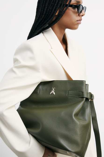 New Business glossy bucket bag, Green, Patrizia Pepe